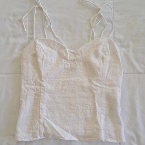 Abercrombie Sweetheart Tie-Strap Linen Blend Cami / White - S